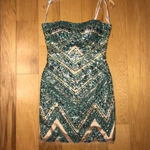 Sherri Hill Green Sequence Mini Dress